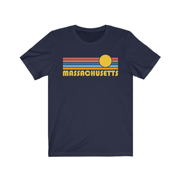 Massachusetts T-Shirt - Retro Sunrise Adult Unisex Massachusetts T Shirt