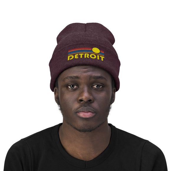 Detroit, Michigan Beanie - Adult Embroidered Retro Sunset Detroit Knit Hat