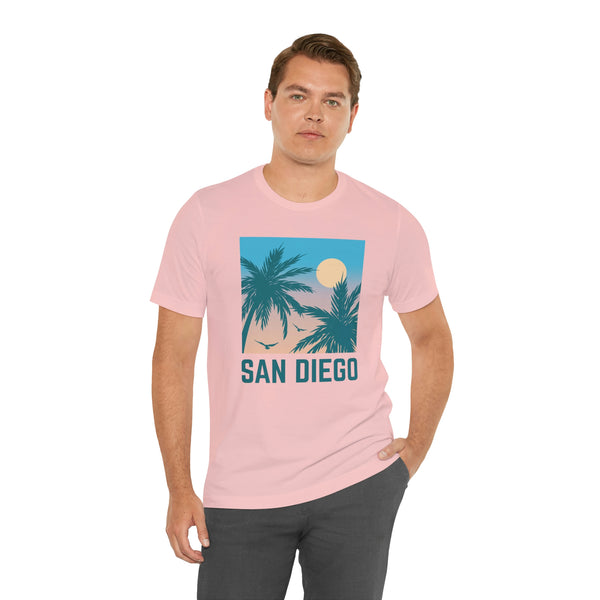 San Diego, California T-Shirt - Retro Palm Tree & Beach Unisex San Diego Shirt