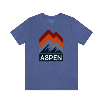 Buy heather-true-royal Aspen, Colorado T-Shirt - Retro Mountain Unisex Aspen Shirt - Chevron Peaks