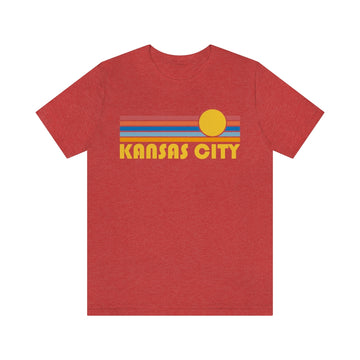 Buy heather-red Kansas City, Missouri T-Shirt - Retro Sun Unisex Kansas City T Shirt