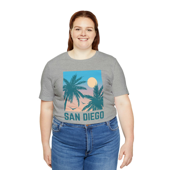 San Diego, California T-Shirt - Retro Palm Tree & Beach Unisex San Diego Shirt