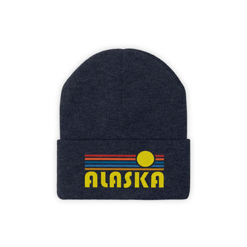 Buy true-navy Alaska Beanie - Adult Embroidered Retro Sunset Alaska Knit Hat