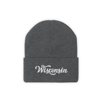Buy graphite-heather Wisconsin Beanie - Adult Hand Lettered Embroidered Wisconsin Knit Hat