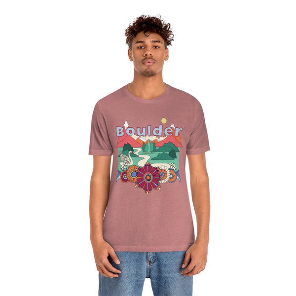 Boulder T-Shirt - Retro Mountain / Hippie Style Boulder, Colorado Shirt