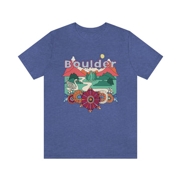 Buy heather-true-royal Boulder T-Shirt - Retro Mountain / Hippie Style Boulder, Colorado Shirt