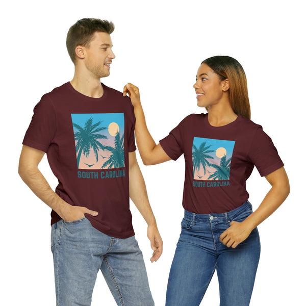 South Carolina T-Shirt - Retro Palm Tree & Beach Unisex South Carolina Shirt