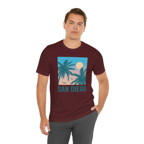 San Diego, California T-Shirt - Retro Palm Tree & Beach Unisex San Diego Shirt
