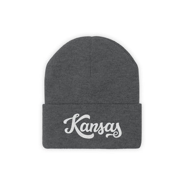 Buy graphite-heather Kansas Beanie - Adult Hand Lettered Embroidered Kansas Knit Hat