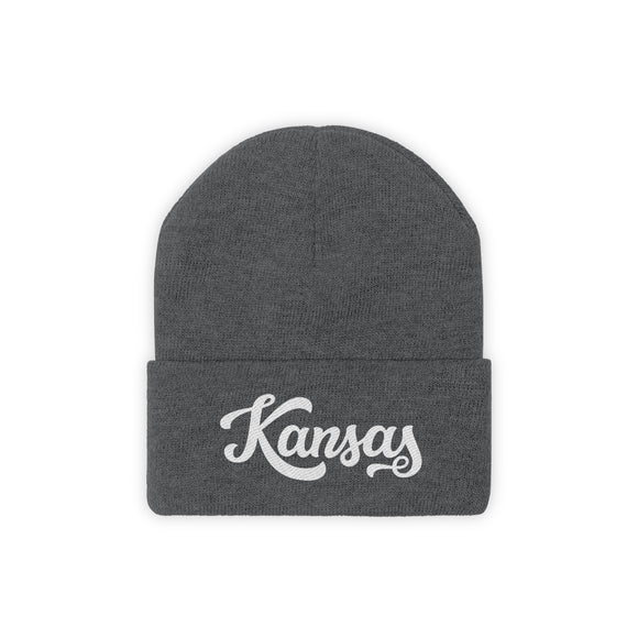 Kansas Beanie - Adult Hand Lettered Embroidered Kansas Knit Hat