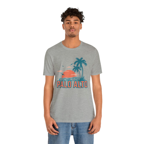 Palo Alto, California T-Shirt - Retro Palm Tree & Beach Unisex Palo Alto Shirt