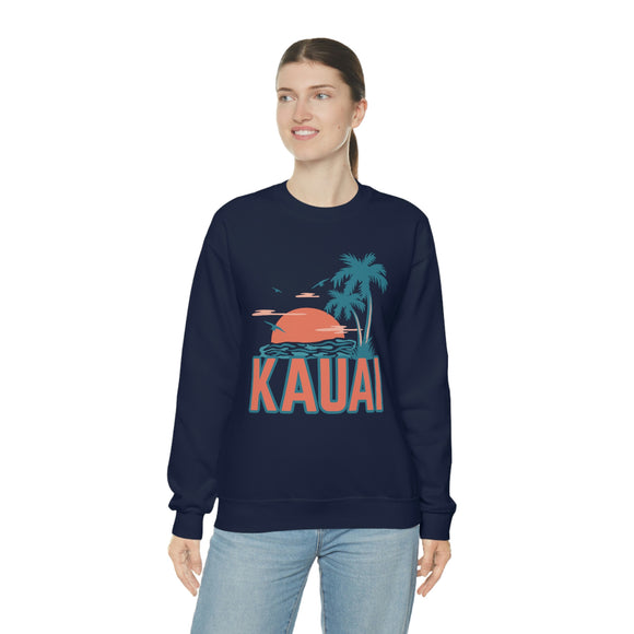 Kauai, Hawaii Sweatshirt - Unisex Retro Palm Tree Crewneck Kauai Sweatshirt