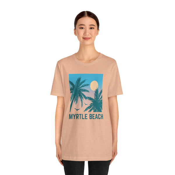 Myrtle Beach, South Carolina T-Shirt - Retro Palm Tree & Beach Unisex Myrtle Beach Shirt