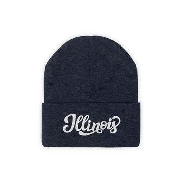 Buy true-navy Illinois Beanie - Adult Hand Lettered Embroidered Illinois Knit Hat