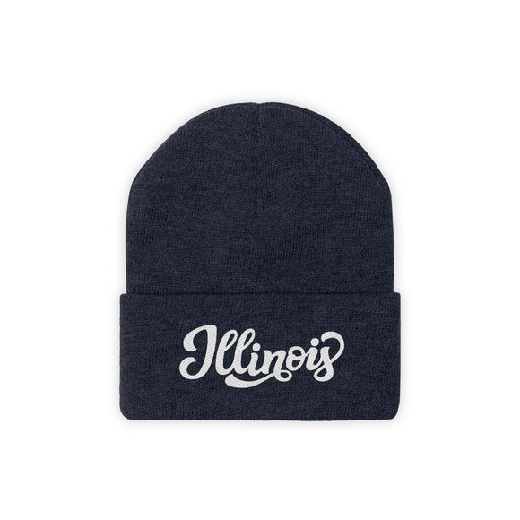 Illinois Beanie - Adult Hand Lettered Embroidered Illinois Knit Hat
