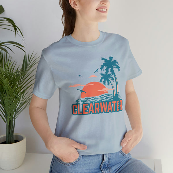 Clearwater, Florida T-Shirt - Retro Palm Tree & Beach Unisex Clearwater Shirt