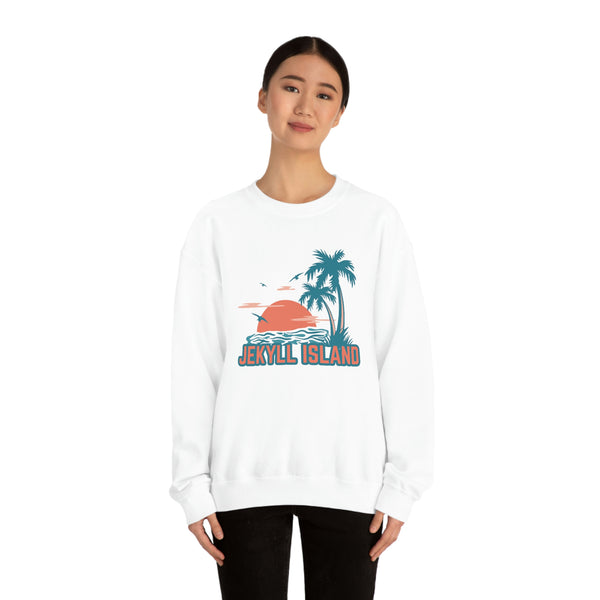 Jekyll Island, Georgia Sweatshirt - Unisex Retro Palm Tree Crewneck Jekyll Island Sweatshirt