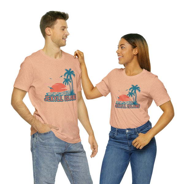 Jekyll Island, Georgia T-Shirt - Retro Palm Tree & Beach Unisex Jekyll Island Shirt