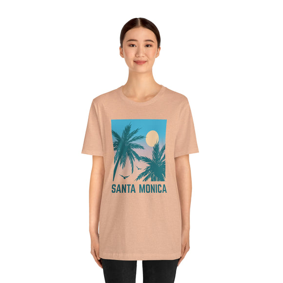 Santa Monica, California T-Shirt - Retro Palm Tree & Beach Unisex Santa Monica Shirt