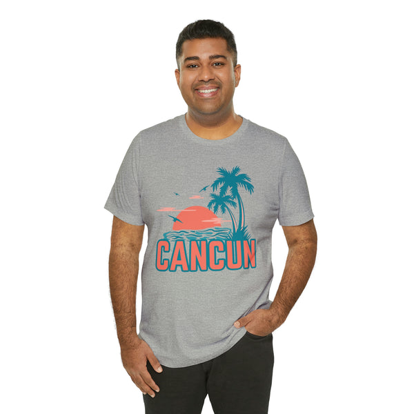 Cancun, Mexico T-Shirt - Retro Palm Tree & Beach Unisex Cancun Shirt