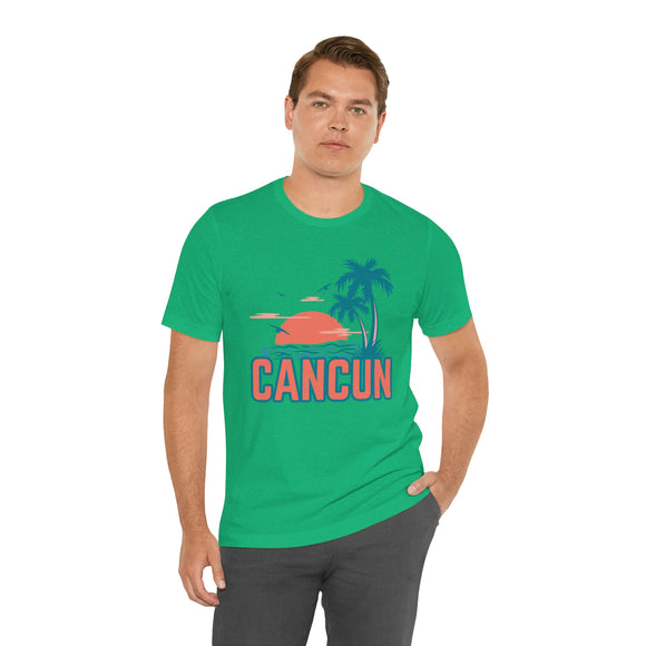 Cancun, Mexico T-Shirt - Retro Palm Tree & Beach Unisex Cancun Shirt