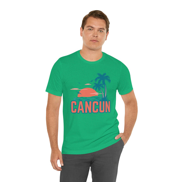 Cancun, Mexico T-Shirt - Retro Palm Tree & Beach Unisex Cancun Shirt