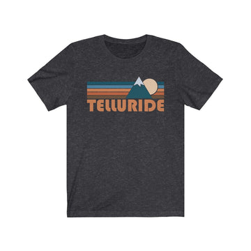 Buy dark-grey-heather Telluride, Colorado T-Shirt - Retro Mountain Adult Unisex Telluride T Shirt