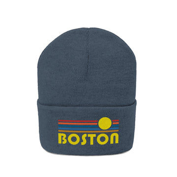 Boston, Massachusetts Beanie - Adult Embroidered Retro Sunset Boston Knit Hat - 0