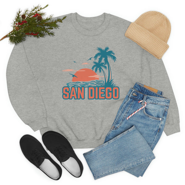 San Diego, California Sweatshirt - Unisex Retro Palm Tree Crewneck San Diego Sweatshirt