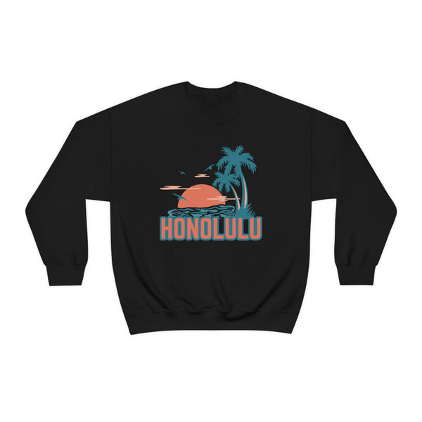 Honolulu, Hawaii Sweatshirt - Unisex Retro Palm Tree Crewneck Honolulu Sweatshirt