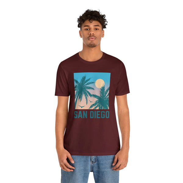 San Diego, California T-Shirt - Retro Palm Tree & Beach Unisex San Diego Shirt