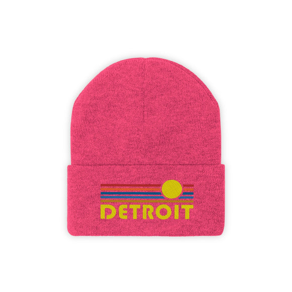 Detroit, Michigan Beanie - Adult Embroidered Retro Sunset Detroit Knit Hat