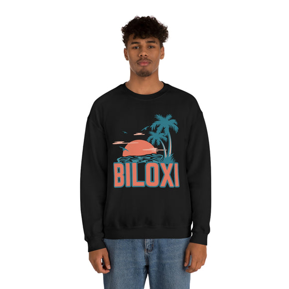 Biloxi, Mississippi Sweatshirt - Unisex Retro Palm Tree Crewneck Biloxi Sweatshirt