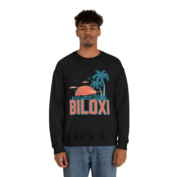 Biloxi, Mississippi Sweatshirt - Unisex Retro Palm Tree Crewneck Biloxi Sweatshirt