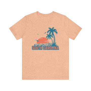 Buy heather-peach South Carolina T-Shirt - Retro Palm Tree &amp; Beach Unisex South Carolina Shirt