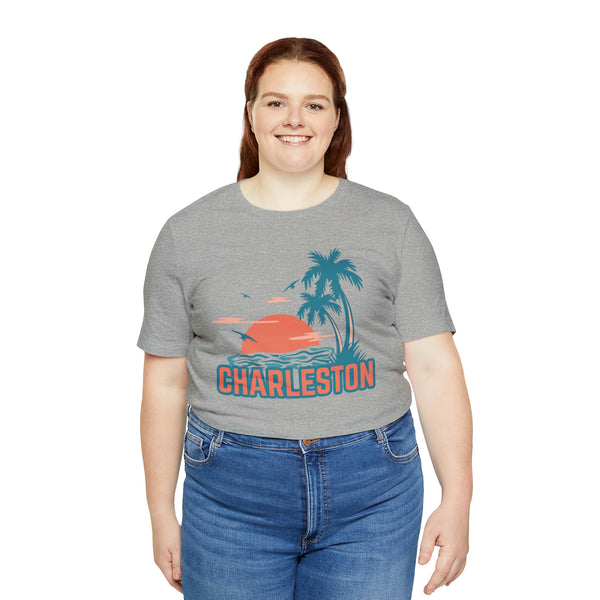 Charleston, South Carolina T-Shirt - Retro Palm Tree & Beach Unisex Charleston Shirt
