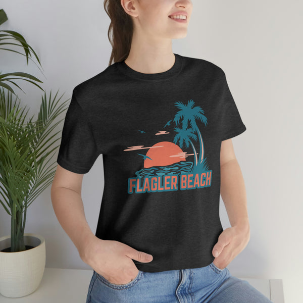 Flagler Beach, Florida T-Shirt - Retro Palm Tree & Beach Unisex Flagler Beach Shirt