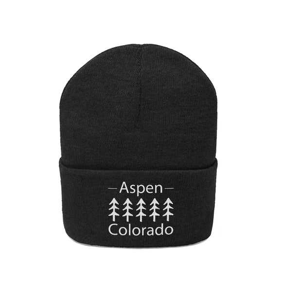 Aspen, Colorado Knit Beanie - Adult Embroidered Trees Aspen Knit Hat