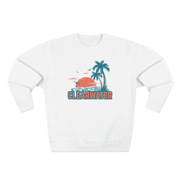 Premium Clearwater, Florida Sweatshirt - Unisex Premium Crewneck Sweatshirt - Palm Stripe Sunset