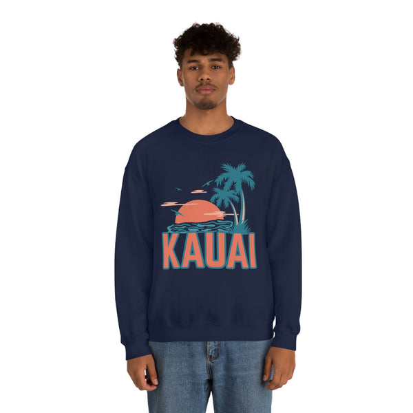Kauai, Hawaii Sweatshirt - Unisex Retro Palm Tree Crewneck Kauai Sweatshirt