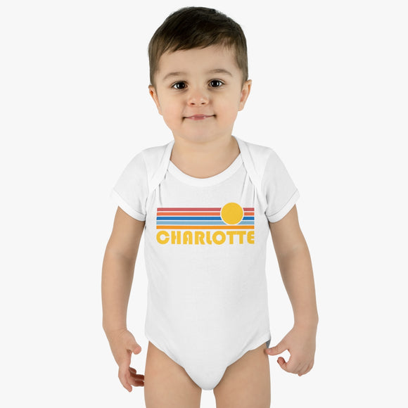Charlotte Baby Bodysuit - Retro Sun Charlotte, North Carolina Baby Bodysuit