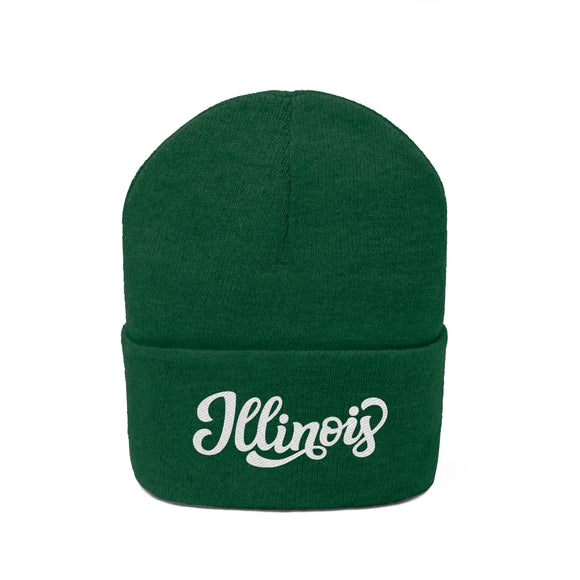 Illinois Beanie - Adult Hand Lettered Embroidered Illinois Knit Hat