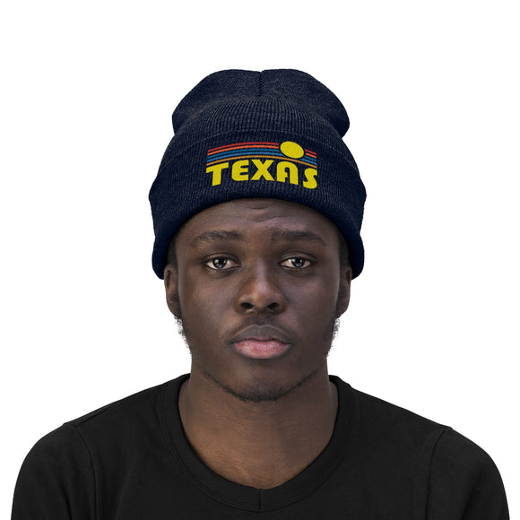 Texas Beanie - Adult Embroidered Retro Sunset Texas Knit Hat
