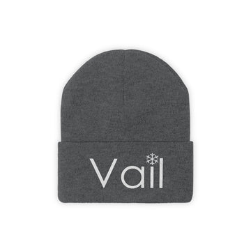 Buy graphite-heather Vail, Colorado Knit Beanie - Adult Embroidered Snowflake Vail Knit Hat