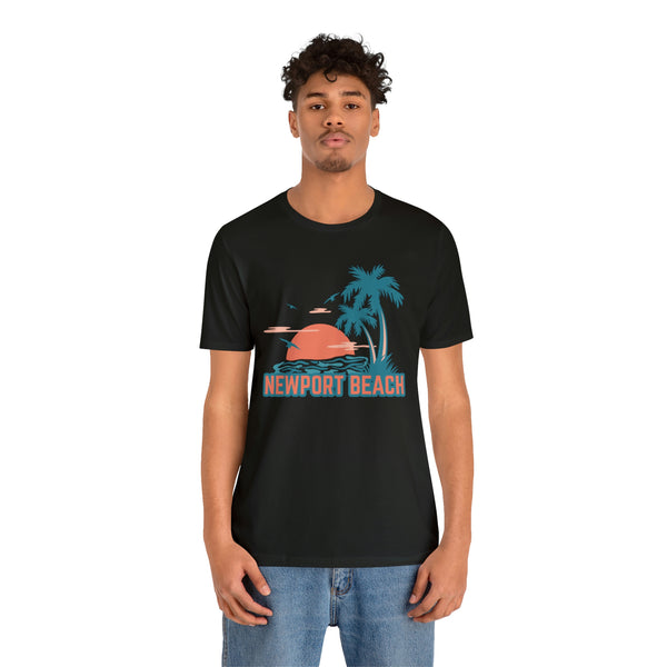 Newport Beach, California T-Shirt - Retro Palm Tree & Beach Unisex Newport Beach Shirt