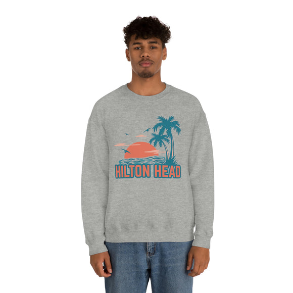 Hilton Head, South Carolina Sweatshirt - Unisex Retro Palm Tree Crewneck Hilton Head Sweatshirt