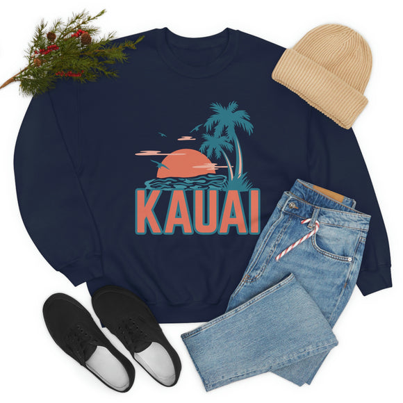 Kauai, Hawaii Sweatshirt - Unisex Retro Palm Tree Crewneck Kauai Sweatshirt