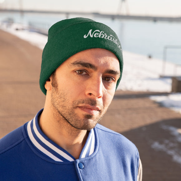Nebraska Beanie - Adult Hand Lettered Embroidered Nebraska Knit Hat