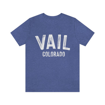 Buy heather-true-royal Vail, Colorado Shirt - Paint Text Unisex Vail T-Shirt