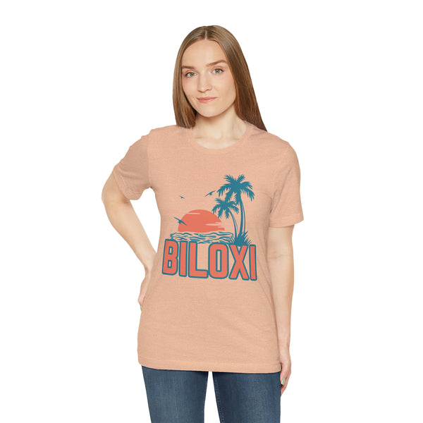 Biloxi, Mississippi T-Shirt - Retro Palm Tree & Beach Unisex Biloxi Shirt
